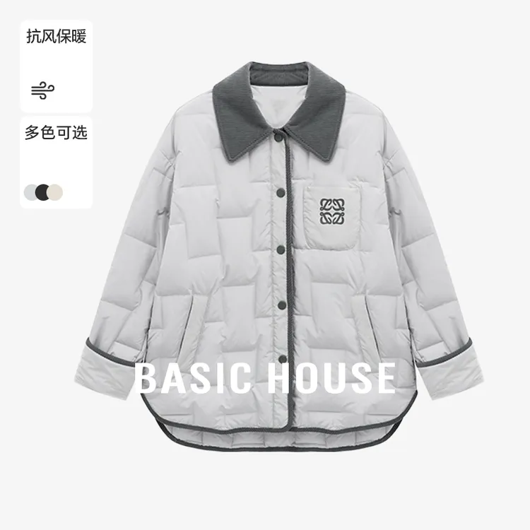 Basic House/百家好冬季新款时尚翻领鹅绒服B0625B5EAP2