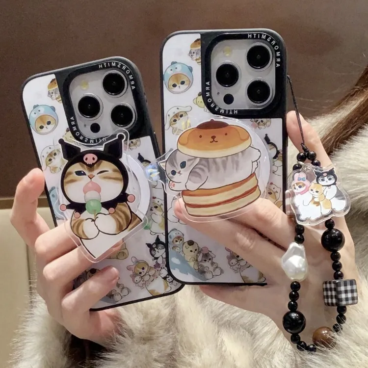 壹卡通可爱猫咪适用于苹果iPhone16promax手机壳磁吸支架13肤感15