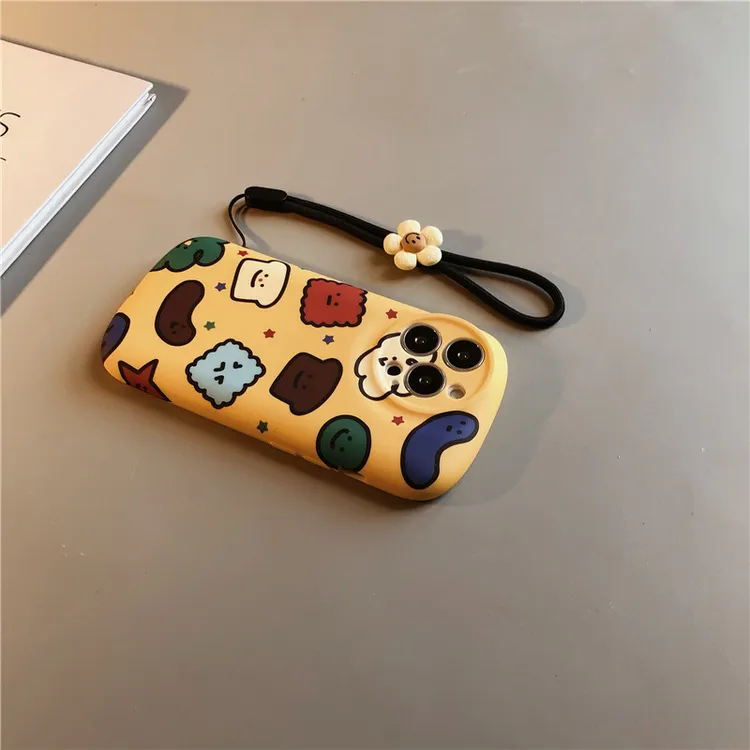卡通黄底饼干表情挂绳适用苹果17proamx手机壳软壳16防摔15可爱14