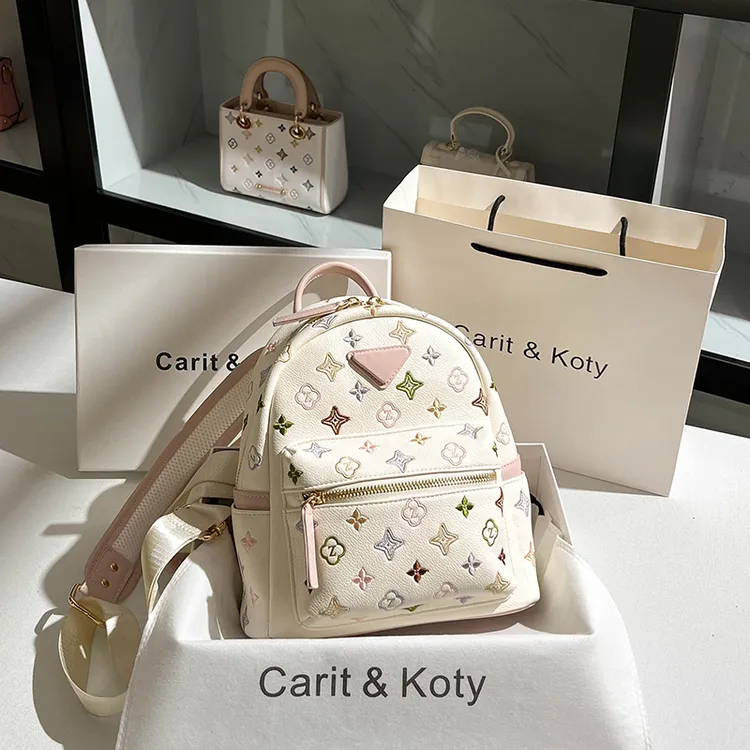 CARIT KOTY小众高级感彩色印花双肩包包女款2025新款百搭通勤背包