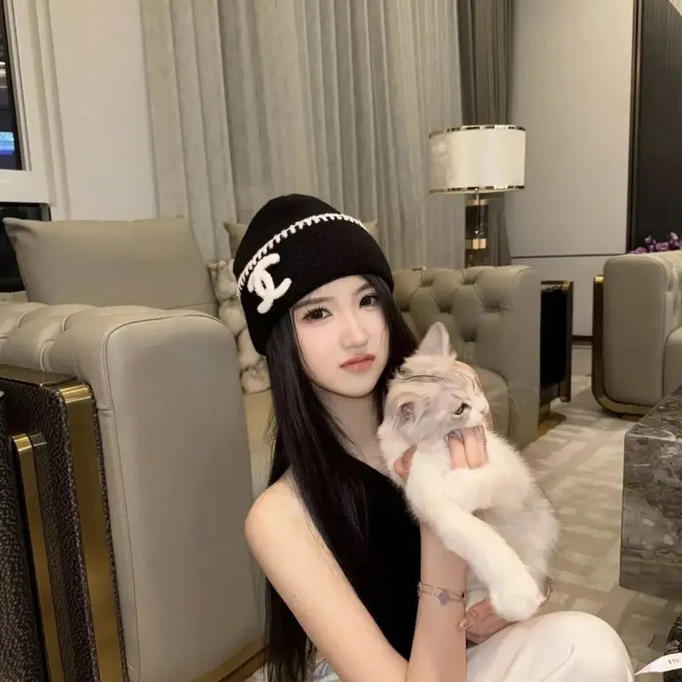 重磅欧美ins帽子香风双C针织秋冬字母百搭毛线帽保暖冷帽时尚