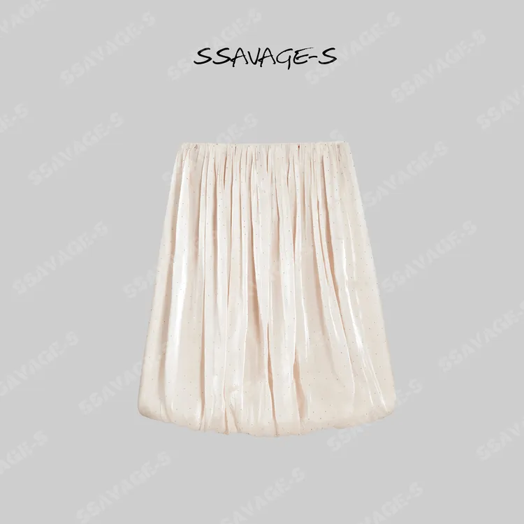 SSAVAGE“月光碎钻”烫钻肌理感挂脖花苞仙女连衣裙SS91197