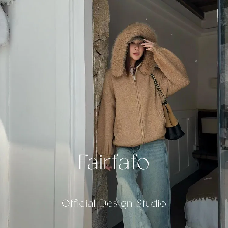 【连帽毛领毛衣外套】MYBL59166冬季保暖时尚韩系百搭毛衣外套