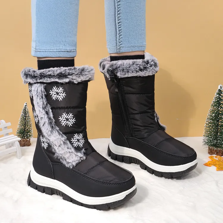 女童雪地靴皮毛一体2024冬季新款儿童加绒加厚棉鞋中大童防滑高帮