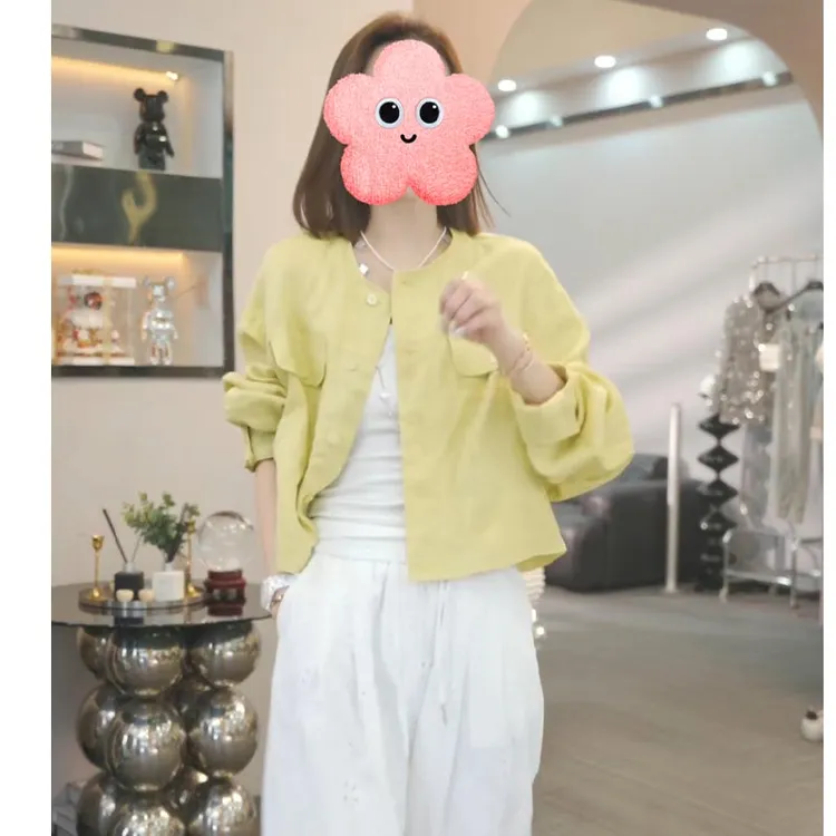 韩版时尚休闲纯色短外套女2025年春夏季新款欧若风圆领工装风上衣