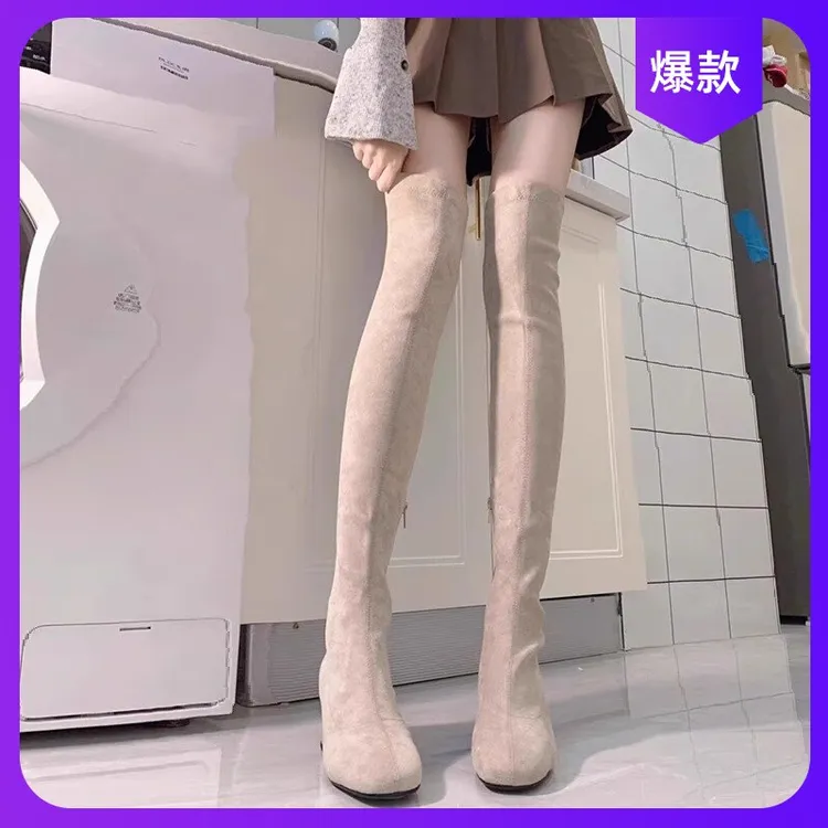 日本品质过膝长筒靴2025秋冬新款流行超长长筒靴羊毛衬高跟女式长