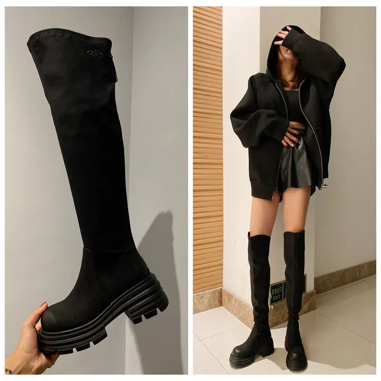 2025年新款英伦风时尚小个子增高长筒时装靴女复古圆头显瘦过膝靴