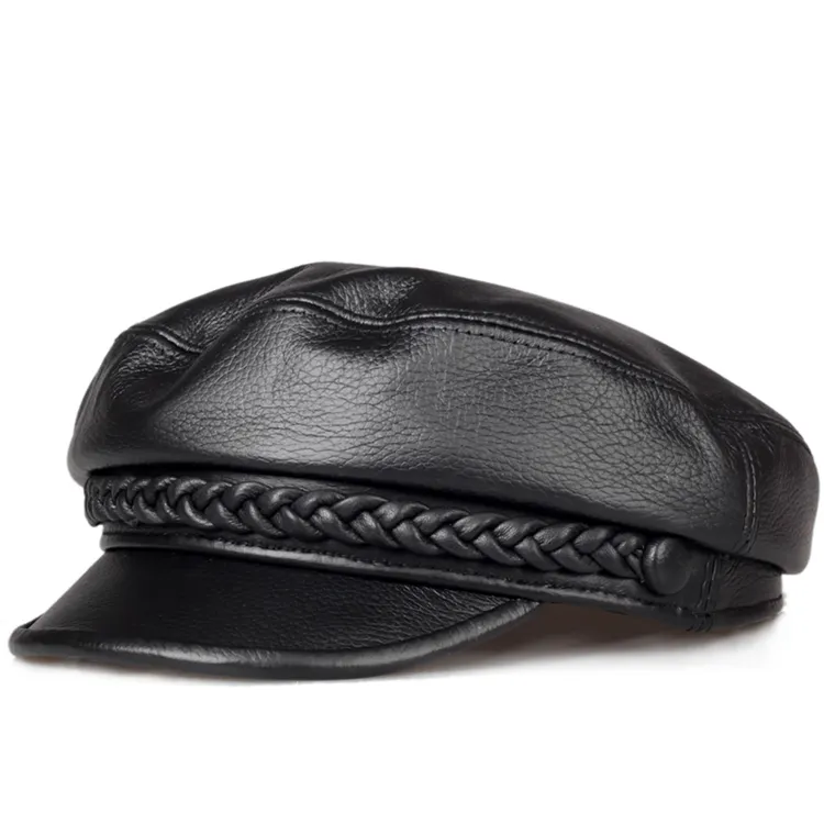平顶秋冬季帽子百搭休闲帽子羊皮帽子海宁男士纯皮帽子辫子真皮帽