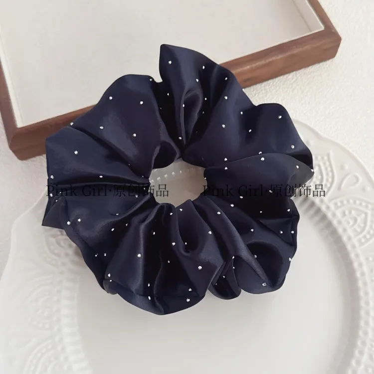 Pink GirlQ180新款秋冬藏蓝色大肠发圈缎带百搭发饰发圈满天星