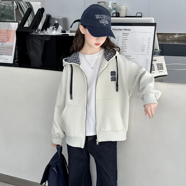 女童外套秋冬2025新款儿童连帽棒球服秋装洋气中大童加棉加厚上衣