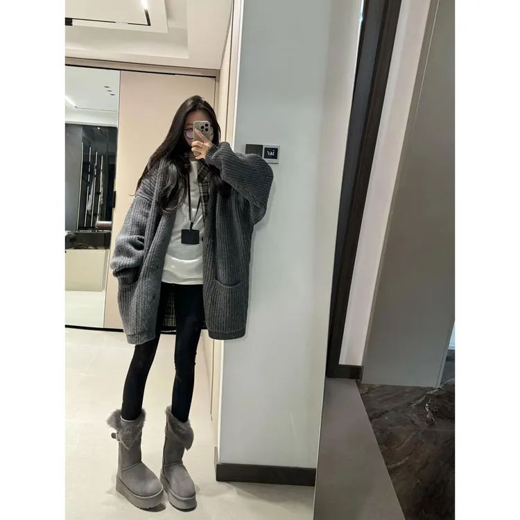 FAVMARTHA软糯糯毛衣外套女中长款宽松慵懒秋冬新款百搭显瘦松弛