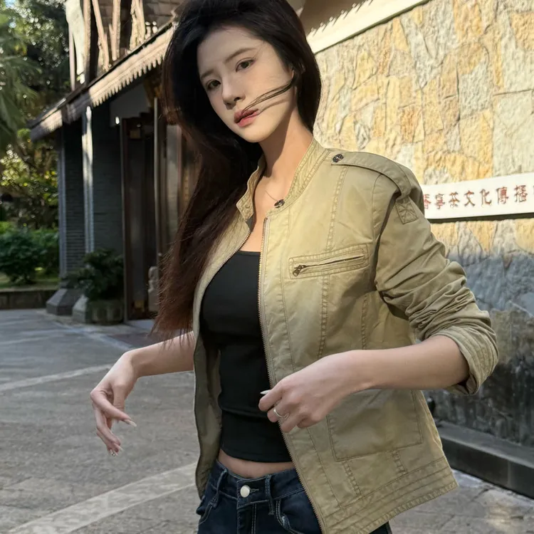 立领短款长袖薄款秋季宽松女拉链INS风韩版短外套