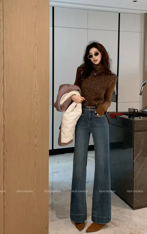 利达 NEW DADADA 复古显瘦直筒时尚休闲设计感牛仔裤CMM2791