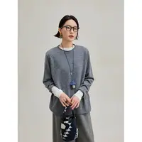 麻霖秋冬新品100%山羊绒软糯亲肤保暖显瘦圆领卷边针织上衣打底衫