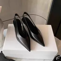 牛皮版~气质优雅小尖头浅口单鞋百搭真皮后空凉鞋显瘦包头奶奶鞋