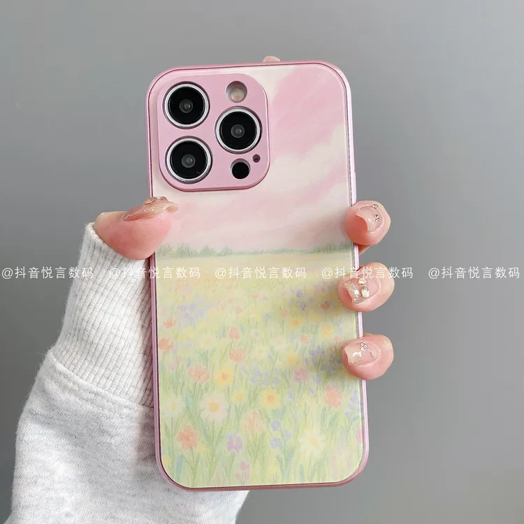 金属玻璃适用iphone16promax苹果15/14/13/12华为小米花田手机壳