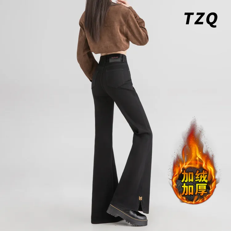 黑色蝴蝶结微喇牛仔裤女爆款2025秋季新款加绒高腰显瘦弹力喇叭裤