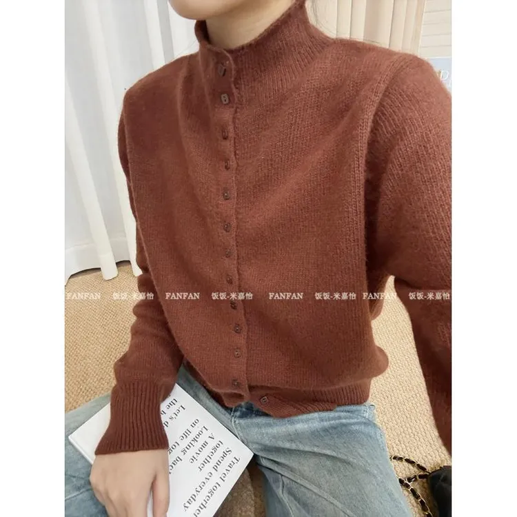 【焦糖方糖扣】小个子单排扣厚款针织开衫女毛衣秋冬新款