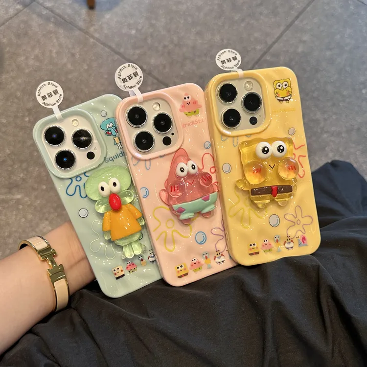奥菲顿立体卡通比奇堡适用iPhone15/16pro陨石纹手机壳14苹果1312