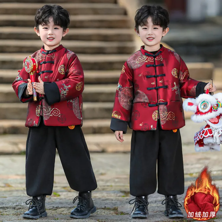 男童加绒汉服中国风秋冬季儿童唐装套装宝宝中式古装表演服拜年服