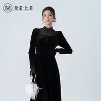 【小云总专享】丝绒拼接蕾丝连衣裙MFEL145151