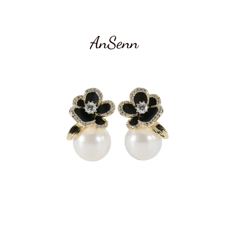 【小魏总珠宝】镀K金 黑薄图花耳钉-12*23mm