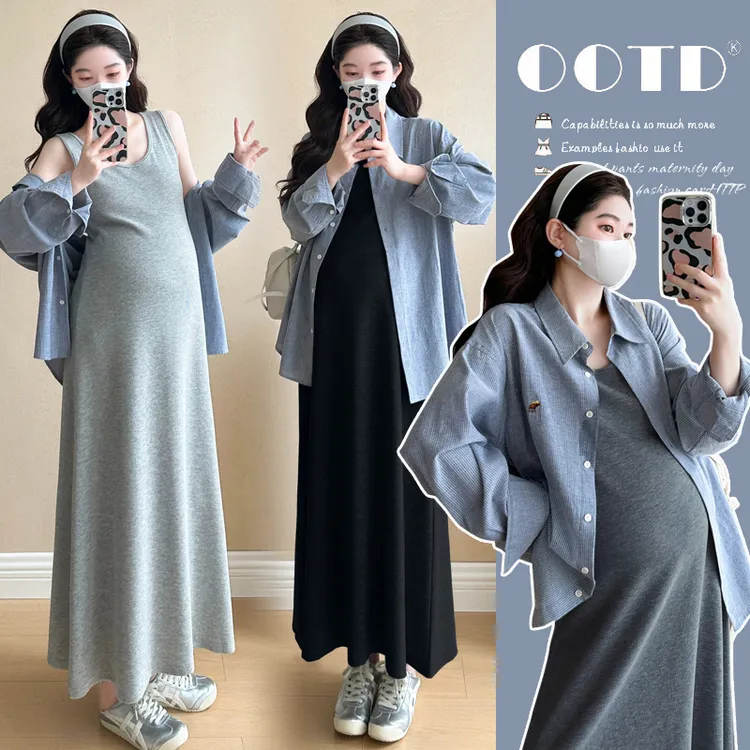 孕妇装秋装2025新款秋冬外穿洋气休闲显瘦宽松大码背心连衣裙衬衣