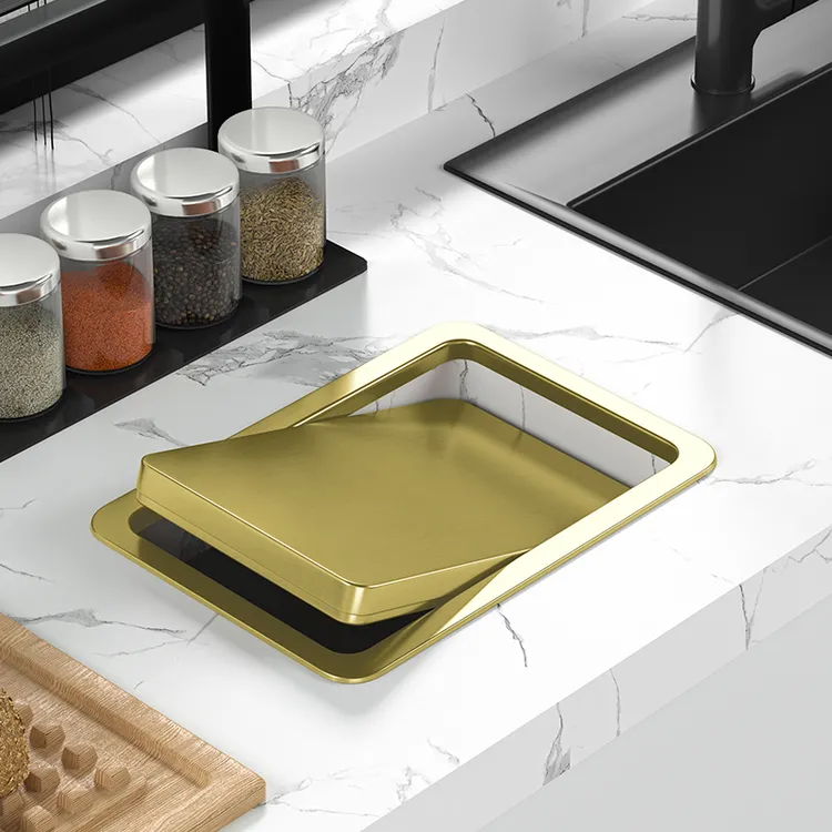 方形厨房不锈钢垃圾桶盖子台面嵌入式家用盖洗手台桌面摇盖简约盖