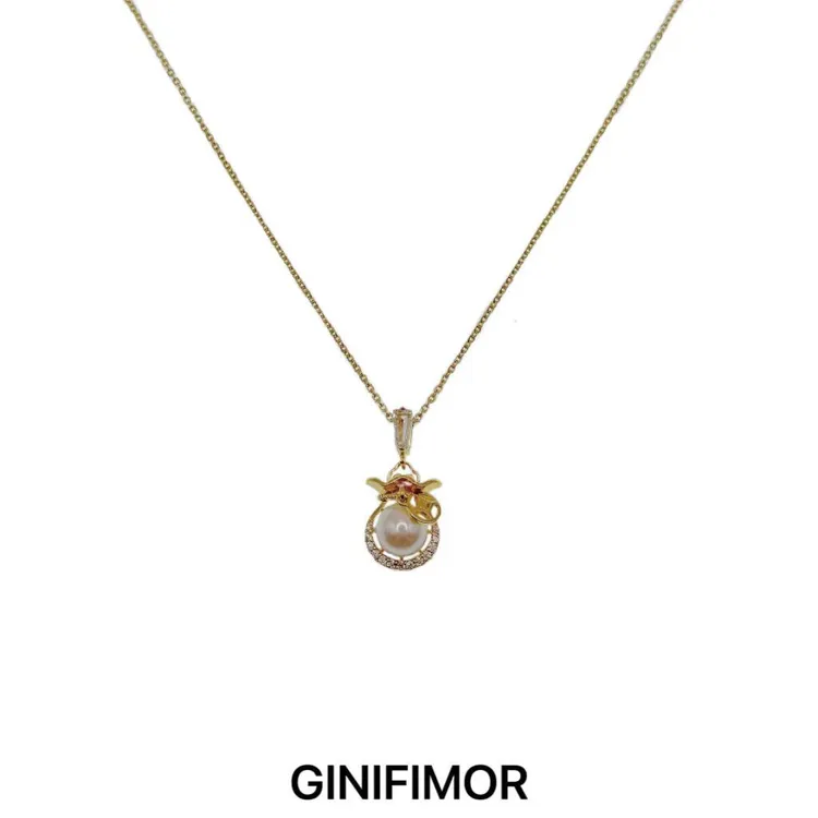 GINIFIMOR 铜合金项链 a714  时尚小众金元宝珠珠项链百搭锁骨链