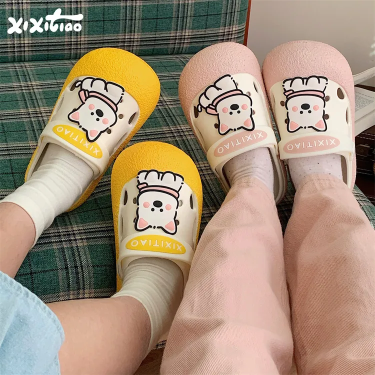 细细条 少女心围巾小狗洞洞鞋女eva拼色两穿凉鞋夏季户外包头拖鞋