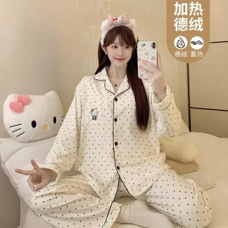 哈喽Kitty德绒睡衣女款2025年新款法式学生可爱家居服两件套