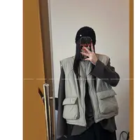 老羊家~秋冬款宽松大码复古工装风外穿背心棉服马甲坎肩外套女潮