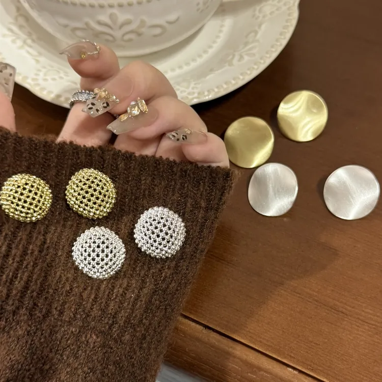 铜合金珐琅耳饰 金色几何形日韩女耳环百搭素款复古小众可爱手工