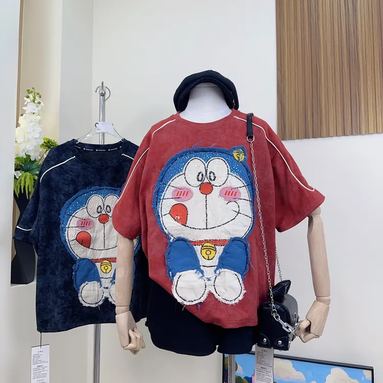 （8741/8685）y2025新款夏季卡通刺绣t恤女韩版短袖印花宽松上衣