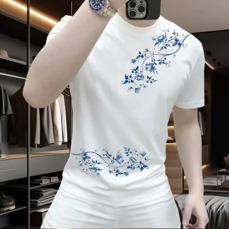 夏季新款潮流印花短袖T恤男重磅高街设计感圆领男款痞帅纯棉半袖T