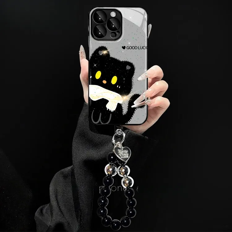适用可爱小猫苹果17PROMAX电镀水凝手机壳华为vivo小米15oppo手链