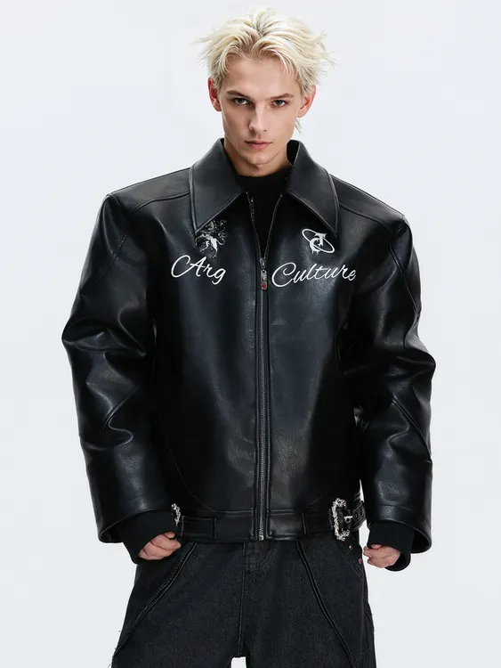 AR CulturE幻骑重磅徽章马标刺绣机车服皮衣男复古宫廷扣夹克外套