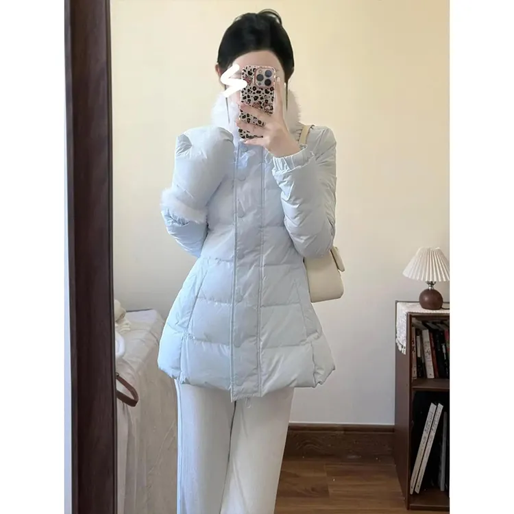 韩系高级感软糯毛领拼接棉服外套女冬季新款收腰修身保暖棉衣棉袄