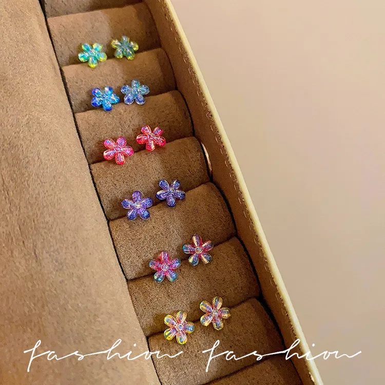 合金树脂耳饰 彩色小花朵精致夏天耳钉夏日多巴胺简约甜美小巧