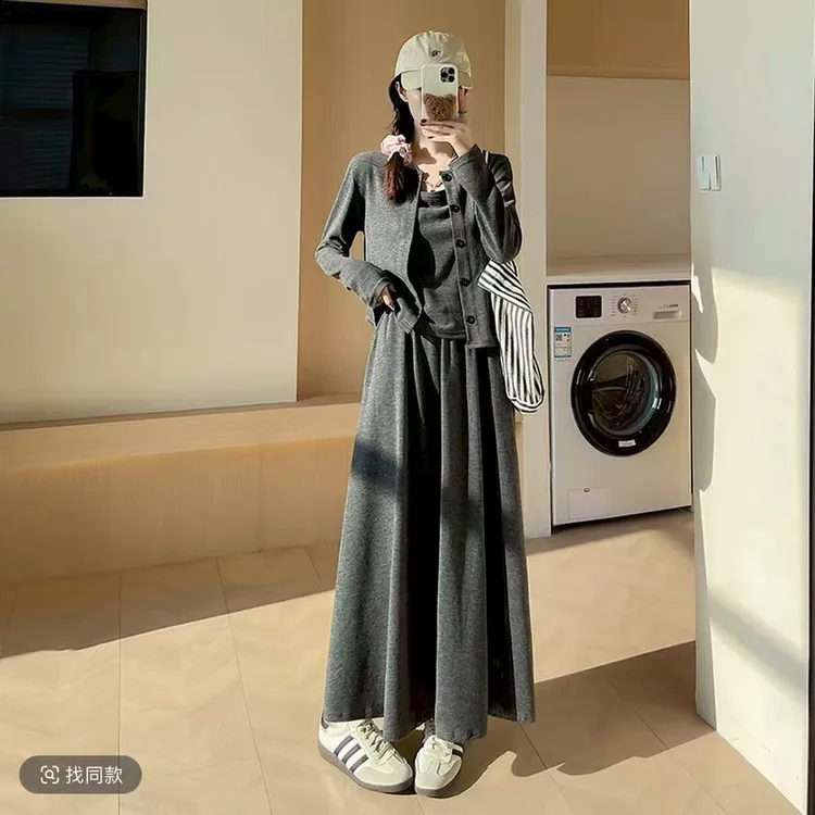 【小个子定制】2025秋季休闲套装吊带+开衫+半身裙三件套#1268