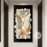 黑白蝴蝶入户玄关装饰画轻奢高级感挂画正对门走廊过道背景墙壁画
