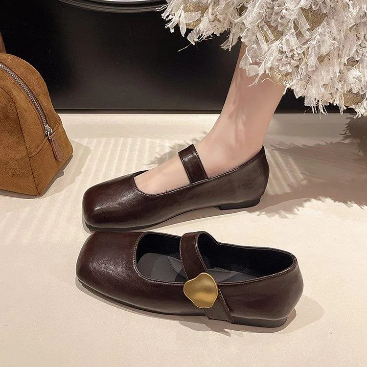 方头玛丽珍鞋女2025新款春季浅口软底小皮鞋低跟法式平底单鞋女