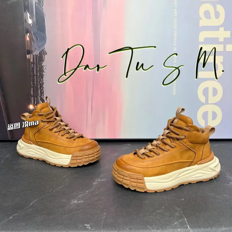 2025年秋冬新款时尚百搭增高厚底高帮皮面男士单棉同款休闲马丁靴