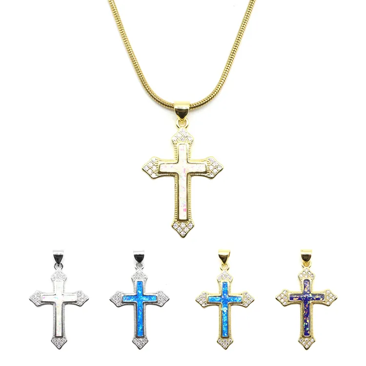 钛钢项链 镶钻澳宝十字架吊坠项链潮轻奢高级感金色超闪情侣饰品