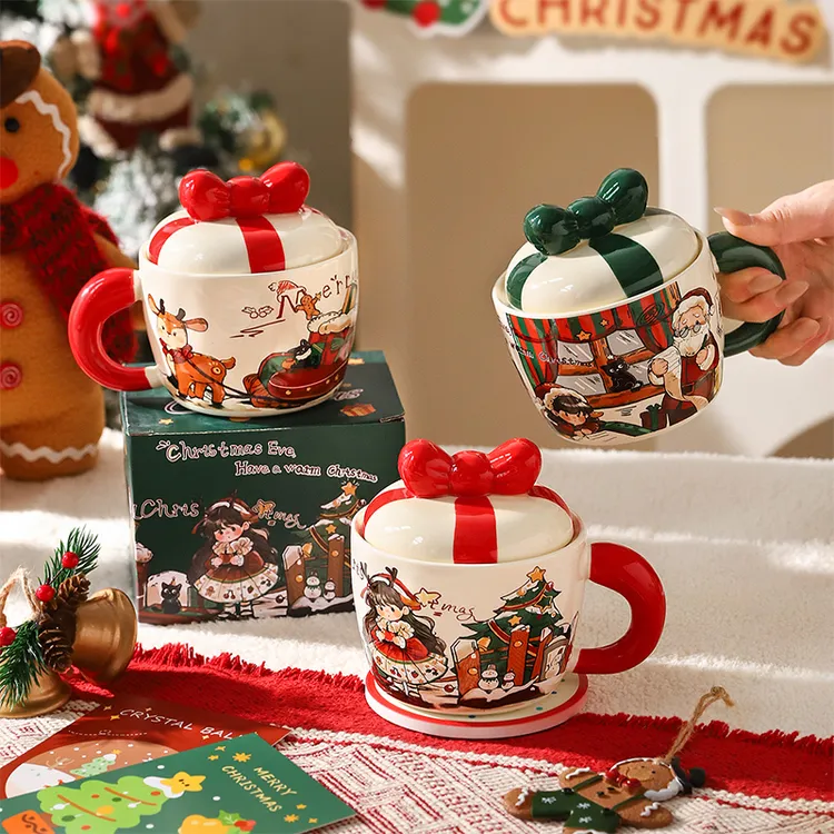 舍里圣诞节礼物杯子陶瓷带盖马克杯家用水杯咖啡杯节日礼物伴手礼