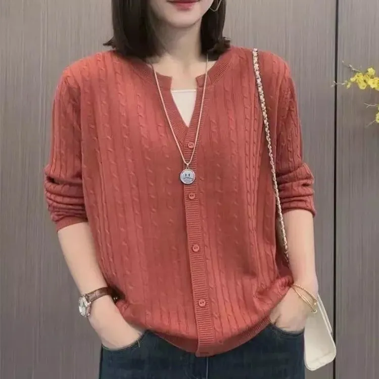 欧美风长袖毛衣女装百搭开衫洋气上衣春秋