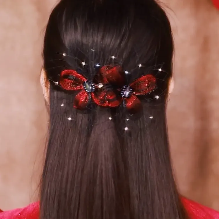 过年喜婆婆发夹后脑勺马尾弹簧夹旗袍发卡半扎妈妈蝴蝶横夹头饰女