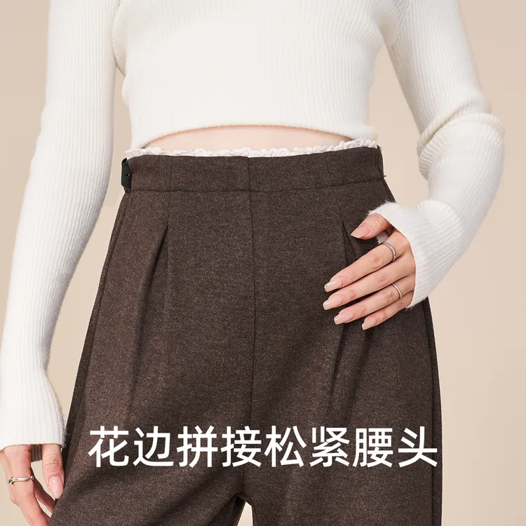 孕妇裤子秋冬外穿加绒加厚仿羊绒糯米裤孕期不勒肚子长裤