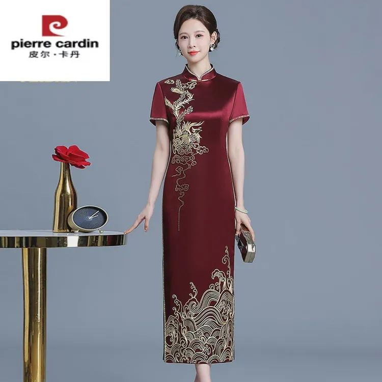 婚礼妈妈醋酸旗袍礼服2025新款春夏高档刺绣婚宴喜婆婆敬酒服