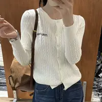 刺绣针织通勤简约风长袖毛针织衫短款小众修身毛衣